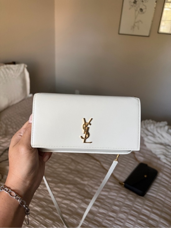 Saint Laurent Handbags - Saint Laurent White Leather Monogram Crossbody Bag with Gold Hardware